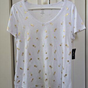White T Shirt Golden Pineapple Print (both front abd back)   24" L  NWT
